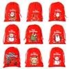 Venda Quente Transfronteiriça Saco Vermelho Veludo Natal Saco de Presente com Cordão Desenho Animado Estampado Embalagem para Doces Biscoitos Atacado