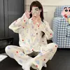 Nuevo cárdigan de otoño con cuello invertido, pijama de algodón nube para mujer, conjunto grande de felpa de dibujos animados lindo para casa