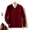 Novedad Otoño e Invierno Tejidos de Cachemira para Hombre Color Sólido Cuello en V Tejido Fino Estilo Coreano Holgado Aspecto Adelgazante Tejido