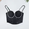 Camisola Plisada de Estilo Europeo y Americano Transfronteriza con Adornos Sexy de Pedrería, Ropa de Abrigo Pura Deseo, Corsé de Malla de Hueso de Pez de Alta Gama