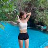 Versión Coreana Transfronteriza 2026 Nuevo Bikini de Dos Piezas con Bloques de Color de un Hombro Traje de Baño Adelgazante para Playa Bikini para Mujeres