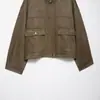 Ropa de Mujer al por Mayor Transfronteriza Estilo Europeo y Americano Retro Versátil Solapa de Gamuza Cremallera Chaqueta Bomber de Manga Larga