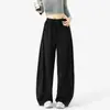 Pantalones de Chándal Grises Pesados de Pierna Recta con Caída, Corte Diagonal, Marca Americana de Tendencia, Unisex, Otoño, Holgados, Pierna Ancha, Deportivos, Cas
