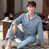Pijama de Algodón de Aire para Hombre Otoño e Invierno Engrosado Cálido Sandwich de Tres Capas Algodón Puro Talla Grande para Papá de Mediana Edad Traje de Casa