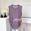 [Hilo de Bambú] Popular Este Año Chaleco Holgado Casual con Cordón para Yoga Pilates Fitness Blusa Deportiva