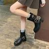 Cuero pulido de dos capas de vaca en stock botas cortas vintage botas de jinete botas de vaquero occidentales tacón grueso tipo calcetín puntera cuadrada botas estilo punk