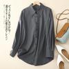 2025 Primavera e Outono Novo Estilo Literário Retrô Cor Sólida Algodão e Linho Solto Literário Casual Camisa Cor Sólida Slim Top Mulheres