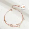 Pulsera de Plata de Ley S925 de Alta Gama Estilo Rueda de la Fortuna Corazón Doble Capa para Mujer, Versátil de Nicho Lujo Ligero Circonita Hecha a Medida