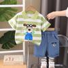 Traje de verano para bebé, novedad de 2024, para niño, bonito traje de dos piezas de manga corta con dibujos animados de estilo occidental.
