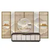 Novo papel de parede estilo chinês sala de chá terapia capilar loja de tirar cera do ouvido Centro de Saúde estilo japonês grade de madeira decoração da parede do balcão papel de parede