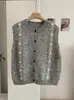 Chal de punto floral con patrón de diamantes vintage y cuentas KEKEZOON para mujer, cárdigan suéter sin mangas para capas de otoño/invierno 8784