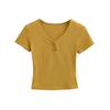 Estilo Desejo Puro Camiseta Hot Girl Pequena Decote V Botão Único para Mulheres, Verão Ajuste Slim Cintura Elástica Justa Top Curto para Valorizar a Figura