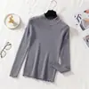 Tejido de punto para mujer, suéter de cuello medio alto, otoño e invierno, nuevo estilo coreano, camiseta básica, ajustado, adelgazante, manga larga, suéter corto interior