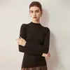 Blusa de Tricô Feminina Canelada de Gola Alta Outono Inverno Texturizada Slim Fit Elástica Camada Base Manga Longa Elegante Pulôver