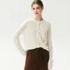 Nueva colección de otoño e invierno: Cárdigan de cachemira para mujer con cuello redondo, fino y ligero, con dobladillo enrollado, color liso y diseño de punto holgado