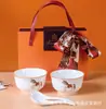 Youli Hermes 6 Tazones y Cucharas Creativo Accesible Lujo Cerámica Vajilla Set Souvenir de Negocio Regalo para Miembros Compra Grupal al por Mayor