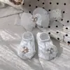Conjunto de faixa de cabeça e meias estilo coreano para bebê faixa de cabeça com laço para cem dias banquete de um ano faixa de cabeça europeia e americana