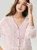 Cardigan de Hilo Herbalife 75% Cachemir 25% Seda de Morera Cuello en V para Mujer Tejido Fino Hueco Prenda Exterior Superior