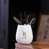 Ceremonia del Té de Porcelana de Jade Seis Caballeros Cerámica Dehua Accesorios de Té Kung Fu Madera de Sándalo Negra China Pinza para Té Pluma de Té Juego de Té