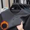 Moletom masculino de inverno com gola redonda e forro de fleece, vestuário casual masculino, camiseta de manga comprida quente com três botões, disponível para atacado