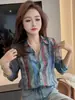 2026 Verano Ajuste Holgado Adelgazante Versátil Juvenil Nicho Top Estilo Hong Kong Retro Bloque de Color Rayas Manga Larga Camisa Ropa de Mujer