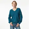 Suéter de punto de marca de moda de comercio exterior transfronterizo de Amazon MAX original con cuello en V de color sólido color dopamina de cuello redondo para mujer