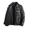 Chaqueta de Cuero Bordada para Hombre Piloto de la Fuerza Aérea Chaqueta de Cuero de Comercio Electrónico Transfronterizo para Hombre Uniforme de Béisbol de Motocicleta Chaqueta con Forro de Terciopelo