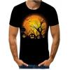 Verão novo Halloween abóbora luz gola redonda camiseta 3D impressão digital solto casual masculino manga curta camisa