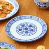Prato de Porcelana Azul e Branco Vintage Chinês Restaurante Restaurante Estilo Hong Kong Prato Cerâmico Nostálgico Prato Raso Azul e Branco Frango Frito Prato Frio