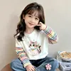 Camiseta de Manga Larga con Retazos Rayados de Algodón para Niños y Niñas, Nuevo Estilo Primavera y Otoño, Linda, Versátil, Cómoda, Top de Cuello Redondo para Niños Medianos y Mayores