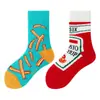 Calcetines originales de moda infantil AB color asimétrico dibujos animados longitud media otoño e invierno caramelos lindos calcetines de algodón para niños y niñas