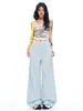 Jeans Vintage de Corte Reto, Calça Larga de Comprimento até o Chão, Calça Longa Larga Solta Estilo Americano Feminina, Fashionável e Tendência para o Dia a Dia