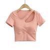 Nueva moda europea y americana para mujer de verano con almohadilla en el pecho, tirante deportivo, manga corta, camiseta C74370