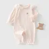 Macacão de Bebê para Primavera e Outono, Macacão Fofo com Gola para Meninas, Conjunto de Manga Longa para Casa com Ar Condicionado, Peça Única 100% Algodão