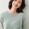 Primavera Nuevo Estilo Tejido de Punto de Cuello Redondo Rizado Camiseta de Fondo de Manga Larga para Mujer Estilo Coreano Holgado Talla Grande Tejido de Punto de Cuello Bajo