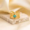 Anillo de Piedra Natural Europeo y Americano Ajustable Retro Personalidad Tendencia Anillo de Acero Inoxidable de Alta Gama para Verano Mujeres