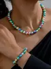 Conjunto de 2 Peças de Colares Coloridos de Pérolas Artesanais, Corrente para Clavícula, Moderno, Simples, Luxo Leve, Joias de Nicho Atacado