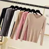 Camada Base Feminina Outono Inverno 2026 Novo Estilo Roupa Íntima Slim Fit Primavera Outono Versátil Suéter de Malha com Decote V Manga Longa