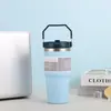 Copo térmico portátil de aço inoxidável para uso externo, alça de silicone portátil, grande capacidade, cor sólida simples, copo de água doméstico