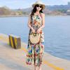 Vestido Floral de Algodão e Seda Plus Size Novo Verão 2026, Vestido Flare Emagrecedor Estilo Mãe, Vestido Longo Estilo Praia, Vestido de Férias