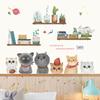 Nuevo MG9143 gatito lindo de dibujos animados en maceta libros plantas verdes dormitorio porche decoración del hogar pegatinas de pared autoadhesivas