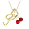 Artículo más vendido transfronterizo: Collar con Colgante de Cereza del Alfabeto de 26 Letras para Mujer, Cadena para Clavícula con Diseño de Nicho de Lujo Ligero Tachonada de Diamantes