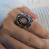 Base de Anillo Redonda Estilo Vintage Transfronteriza, Color Plata Tailandesa de Imitación, Ennegrecida, Base de Anillo Vacía Estilo Dark Punk para Cosplay