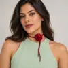 Gargantilha Vintage Cruzada Europeia e Americana Rosa Desejo Puro Nicho Seda Rosa Colar Flor de Tecido Gola Feminina