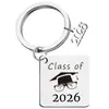 Nuevo llavero colgante cuadrado simple personalizado de acero inoxidable de Amazon, regalo de graduación láser inglés