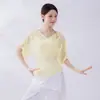 Top de Estilo Nacional de Lyocell para Danza Clásica para Mujer, Blusa Holgada de Manga Corta, Ropa de Entrenamiento Corporal de Danza Moderna China para Adultos