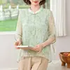 Nueva Blusa de Gasa de Verano Estilo Chino para Mamás, Top Elegante y Clásico para Mujeres de Mediana Edad y Mayores, Camiseta de Estilo Chino Tradicional, Camisa que Reduce la Edad