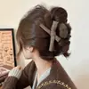 Pinza de Garra con Lazo Color Café Otoño e Invierno para Mujer Pinza para el Cabello de Alta Gama para la Parte Posterior de la Cabeza Recogido Pinza de Tiburón Pasador Grande Accesorios para el Cabello