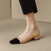 -sapatos de salto grosso de camada única xiangfeng plus size para mulheres, couro macio genuíno, combinação de cores de temperamento francês, saltos altos profissionais para trabalho