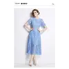 Vestuário Feminino de Comércio Exterior, Estilo Nicho Retrô de Alta Qualidade, Gola Redonda, Mangas Bufantes, Vestido de Renda, Novo Modelo de Verão, Emagrecedor e Elegante